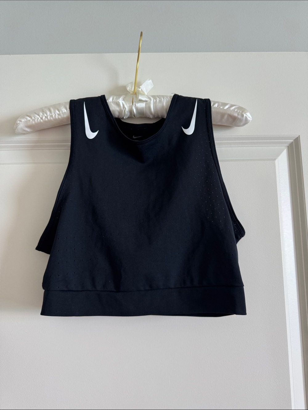 Nike Black Crop Training Tank with White Swooshes